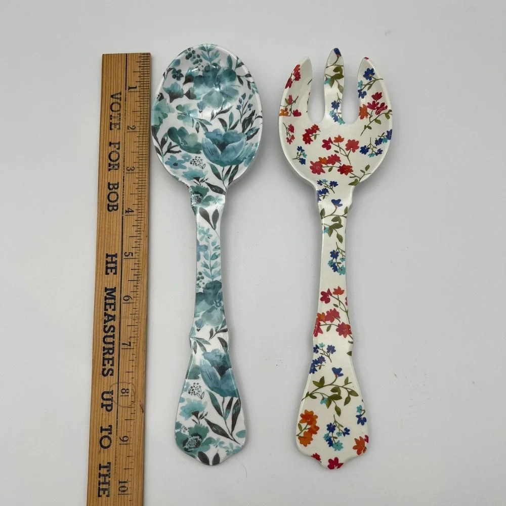 The Pioneer Woman Salad Servers Set Melamine Floral Breezy Blossom 10in